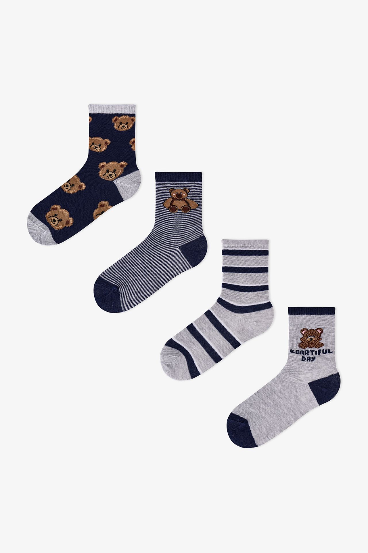 PENTI Boys' Teddy Bear Patterned 2-Pack Crew Socks 1