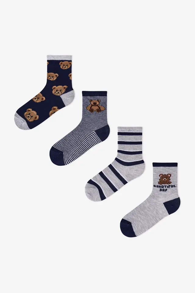 PENTI Boys' Teddy Bear Patterned 2-Pack Crew Socks