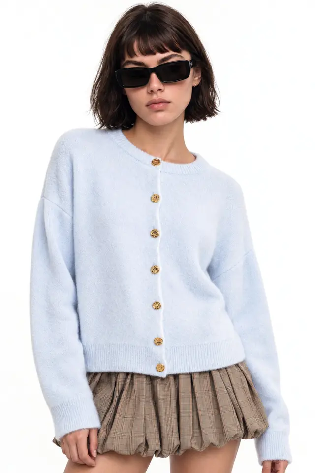 Mixray Buttoned Ribbed Knit Cardigan