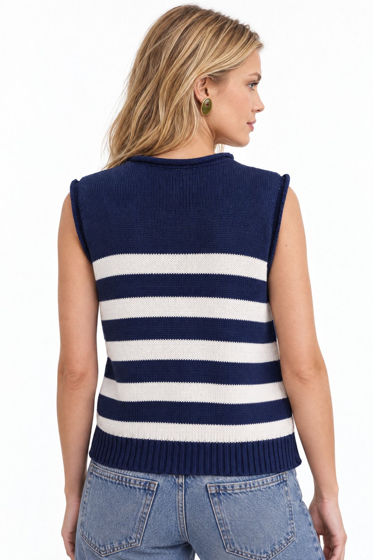MIXRAY Striped Knit Top with Button Detail 3