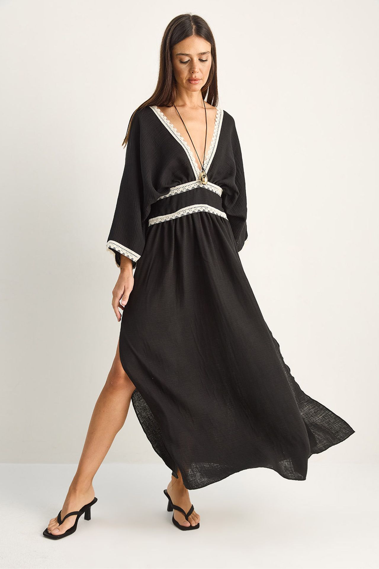 LUCCI Cotton Muslin Maxi Dress With Lace 4