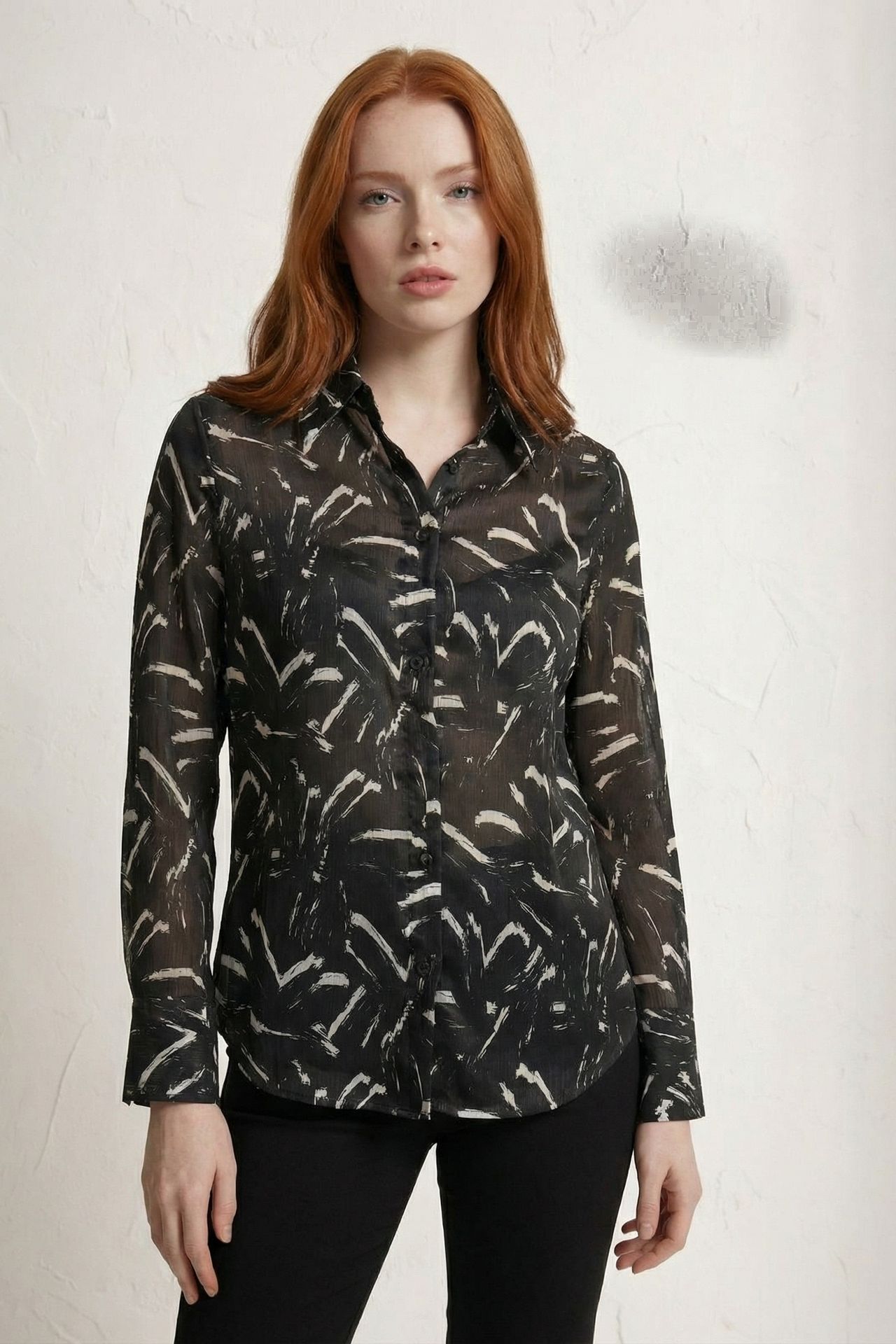 MY FASHION Abstract Print Button-Up Shirt 1