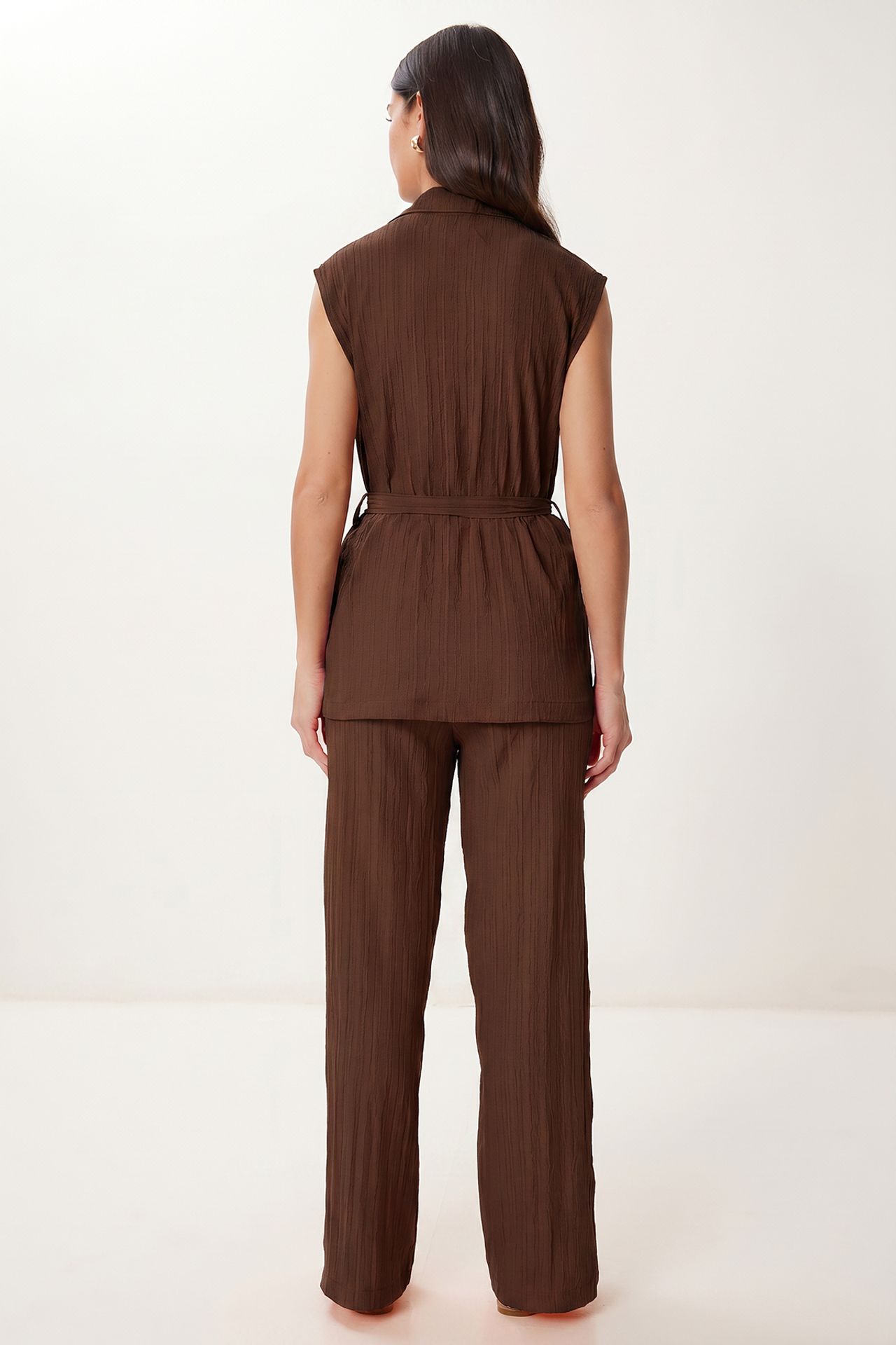 ISTANBUL High Waist Two-Piece Set with Shirt Collar and Wide Leg Pants