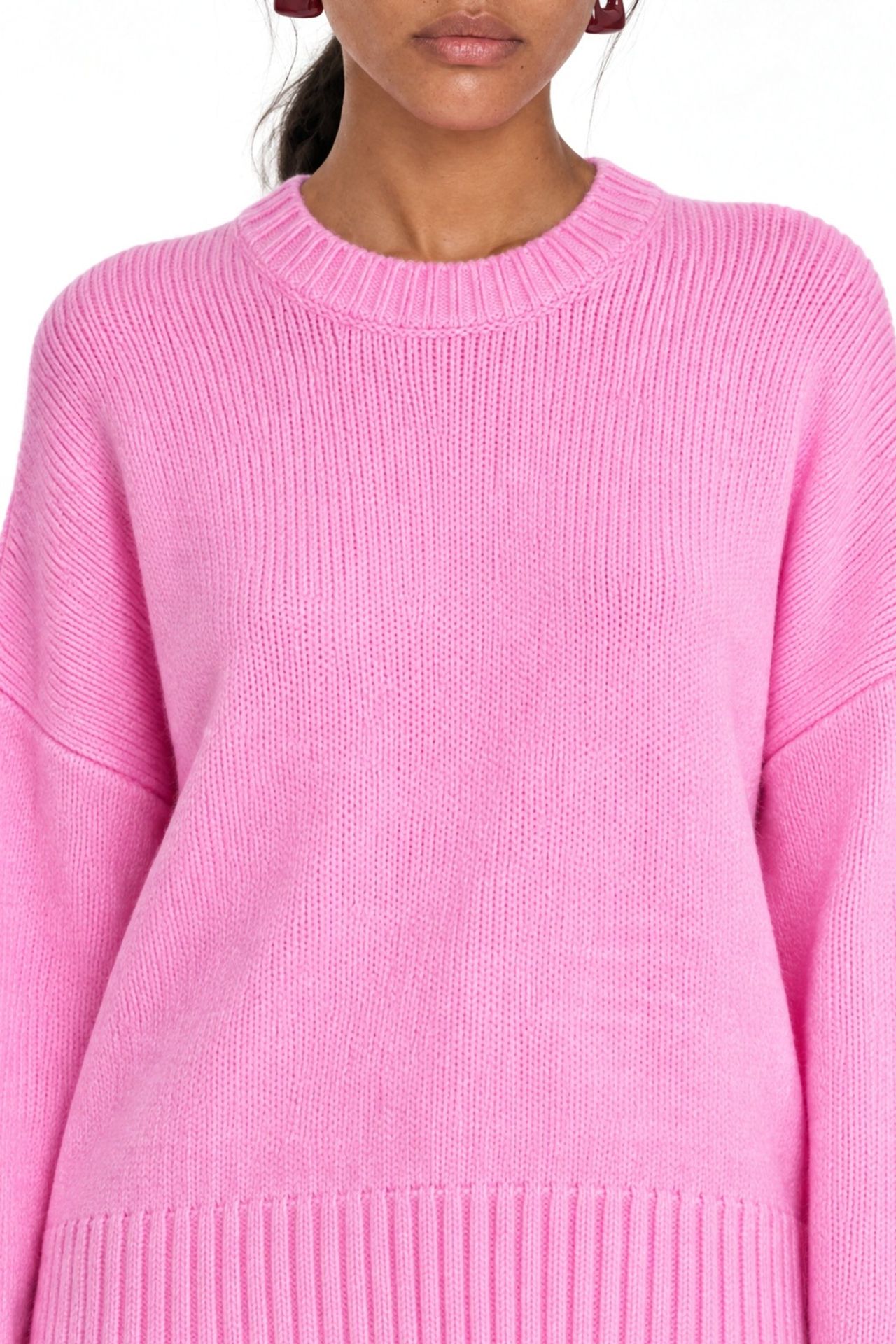 Mixray Oversized Ribbed Knit Sweater with Crew Neck 3