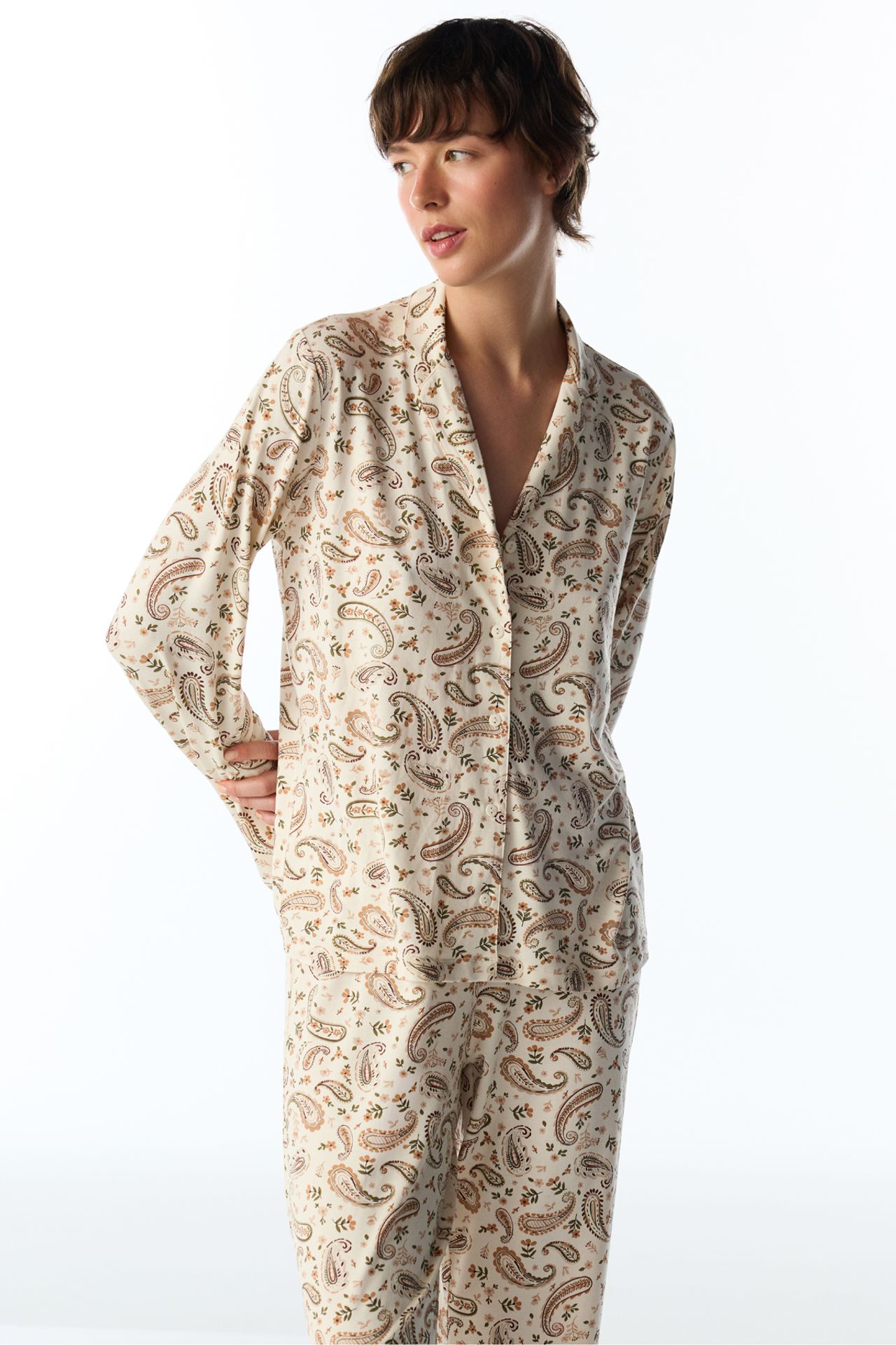 PENTI Margot Printed Shawl Pattern Long Sleeve Shirt And Trousers Pyjama Set 3
