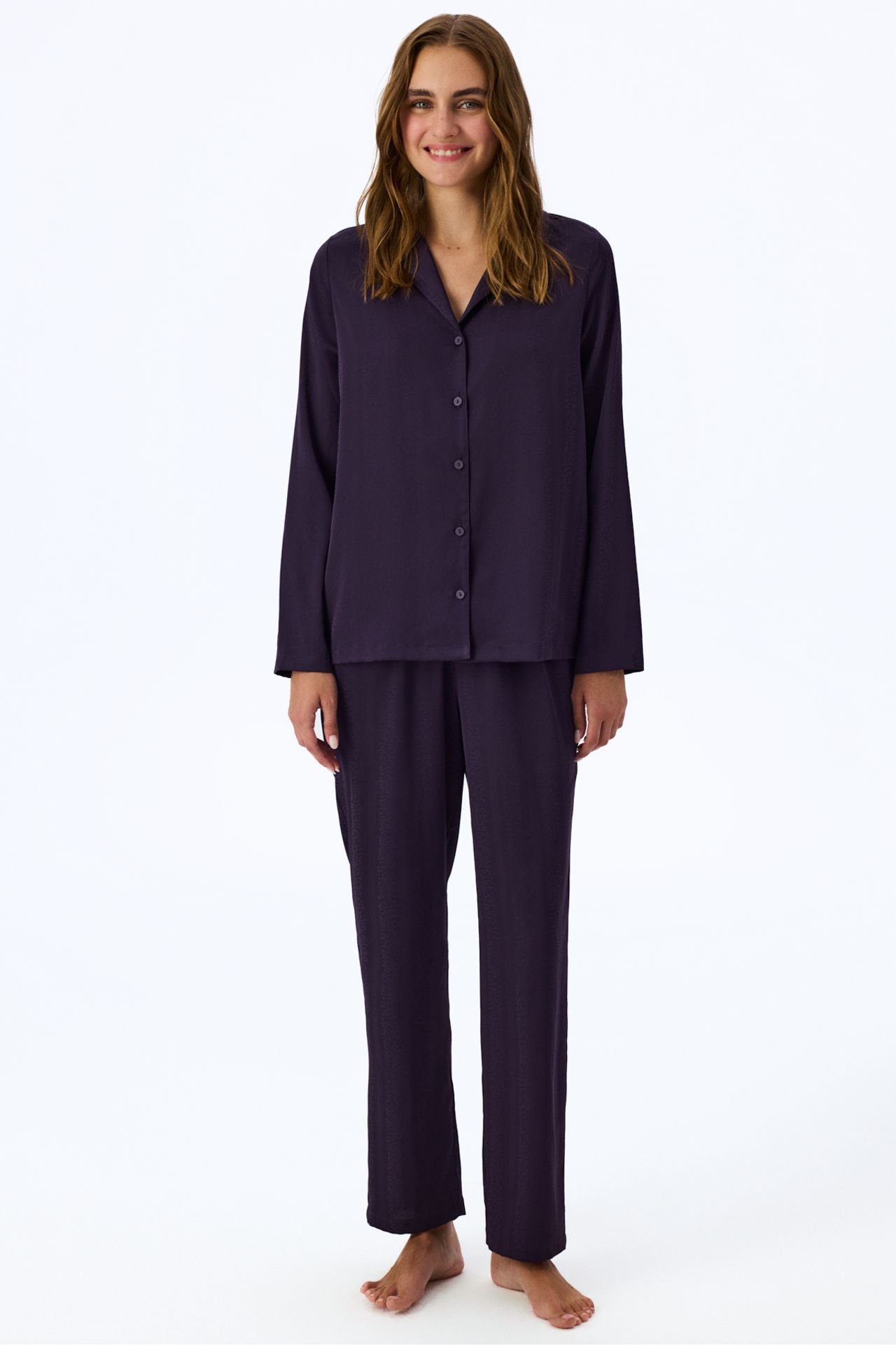 PENTI Midnight Satin Striped Long Sleeve Shirt Pants Pajama Set 1