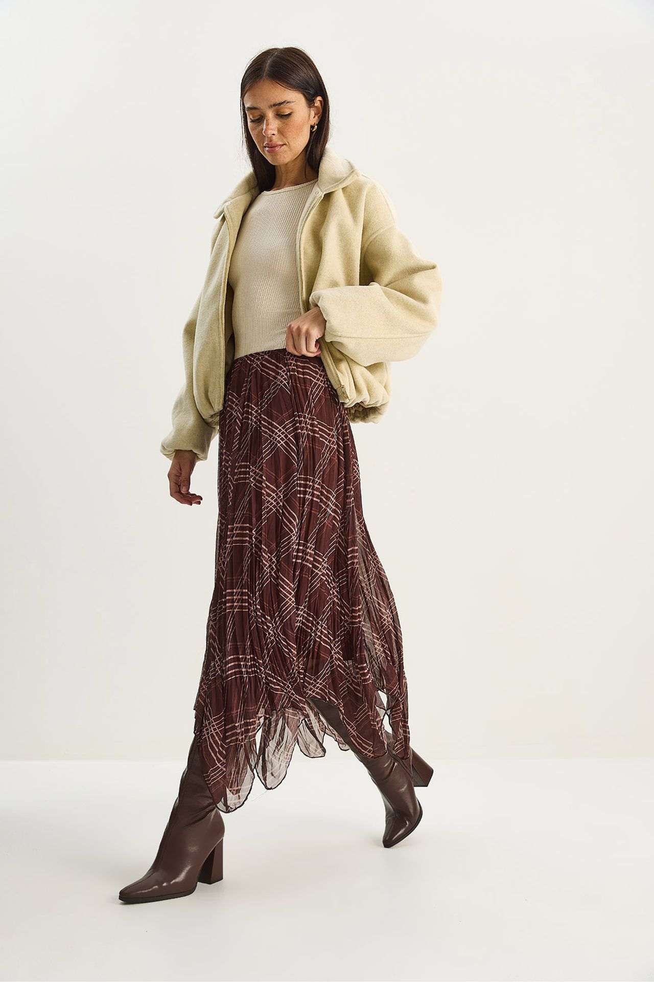 LUCCI Lined Checkered Midi Skirt 5