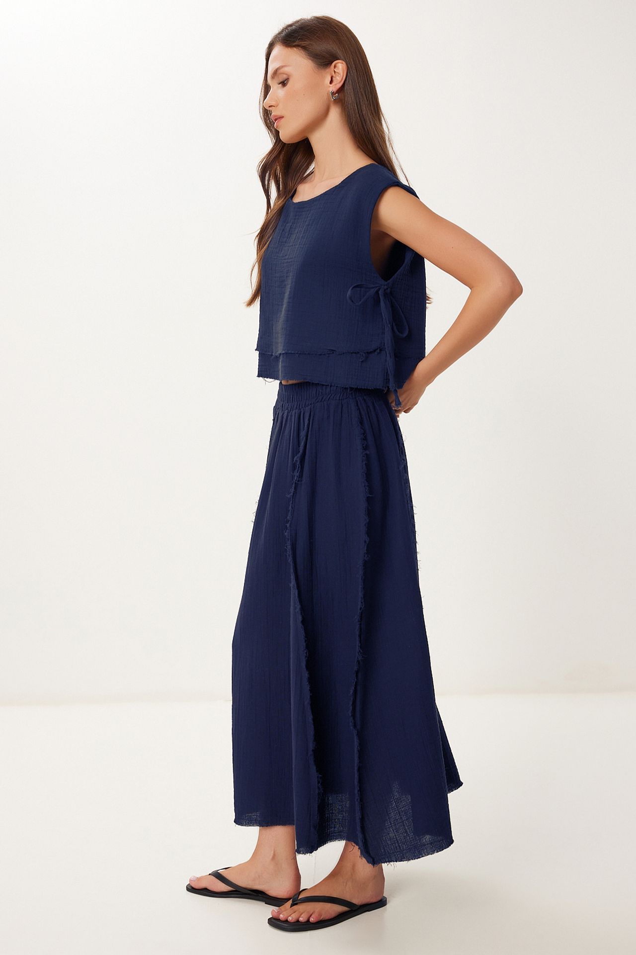 ISTANBUL Cotton Sleeveless Blouse and Wide-Leg Skirt Set 2