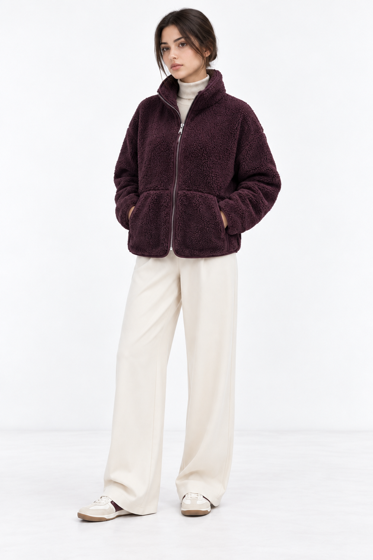 MIXRAY Kadın Yarım Fermuarlı Dokulu Sweatshirt 4