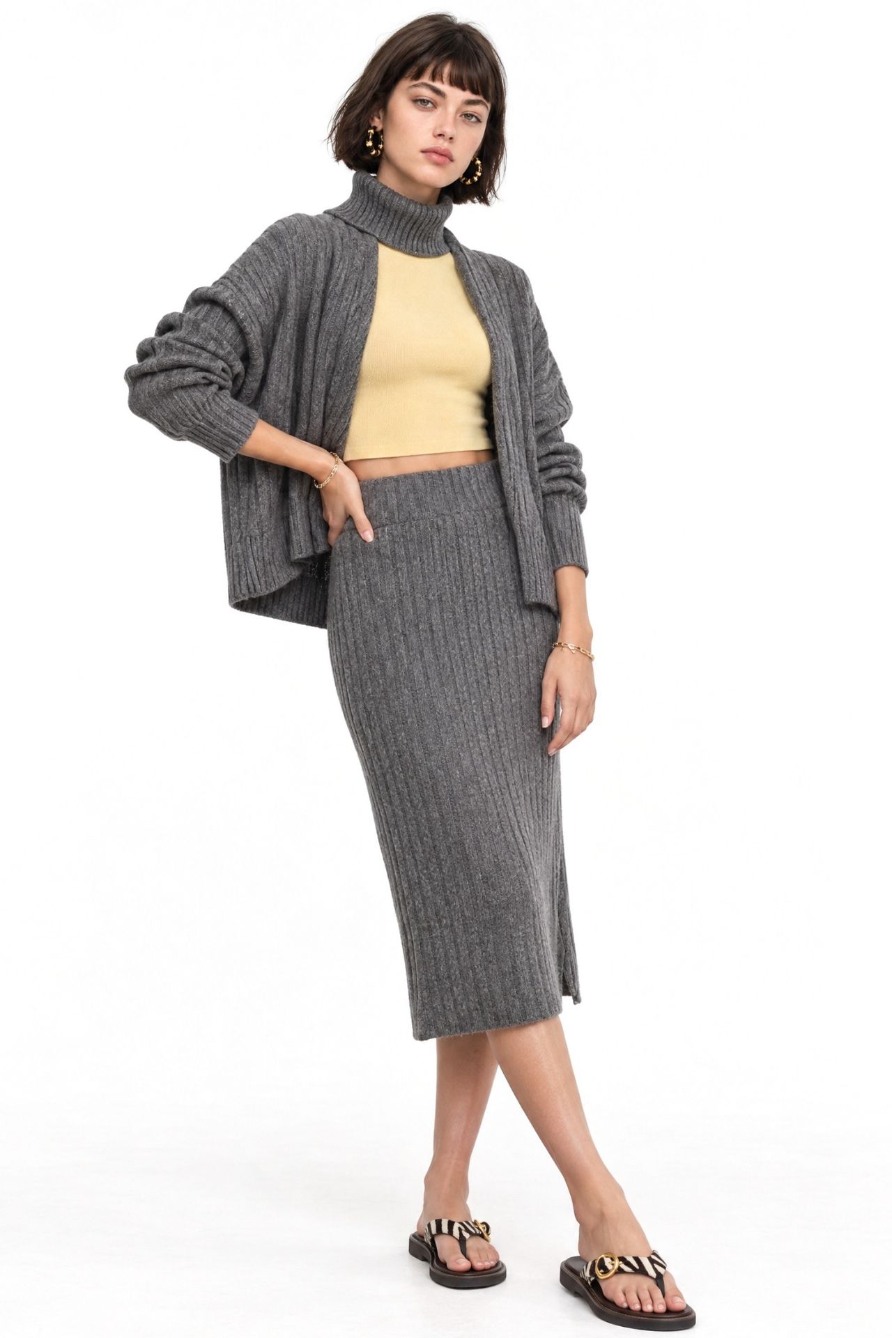 MIXRAY High Waist Ribbed Knit Skirt 2