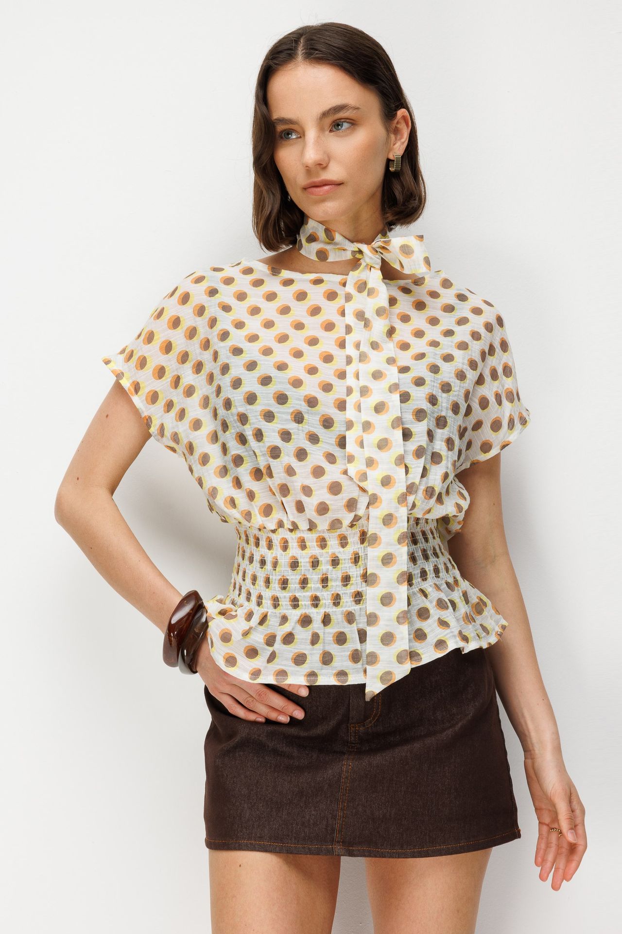 MIXRAY Choker Collar Polka Dot Blouse 3