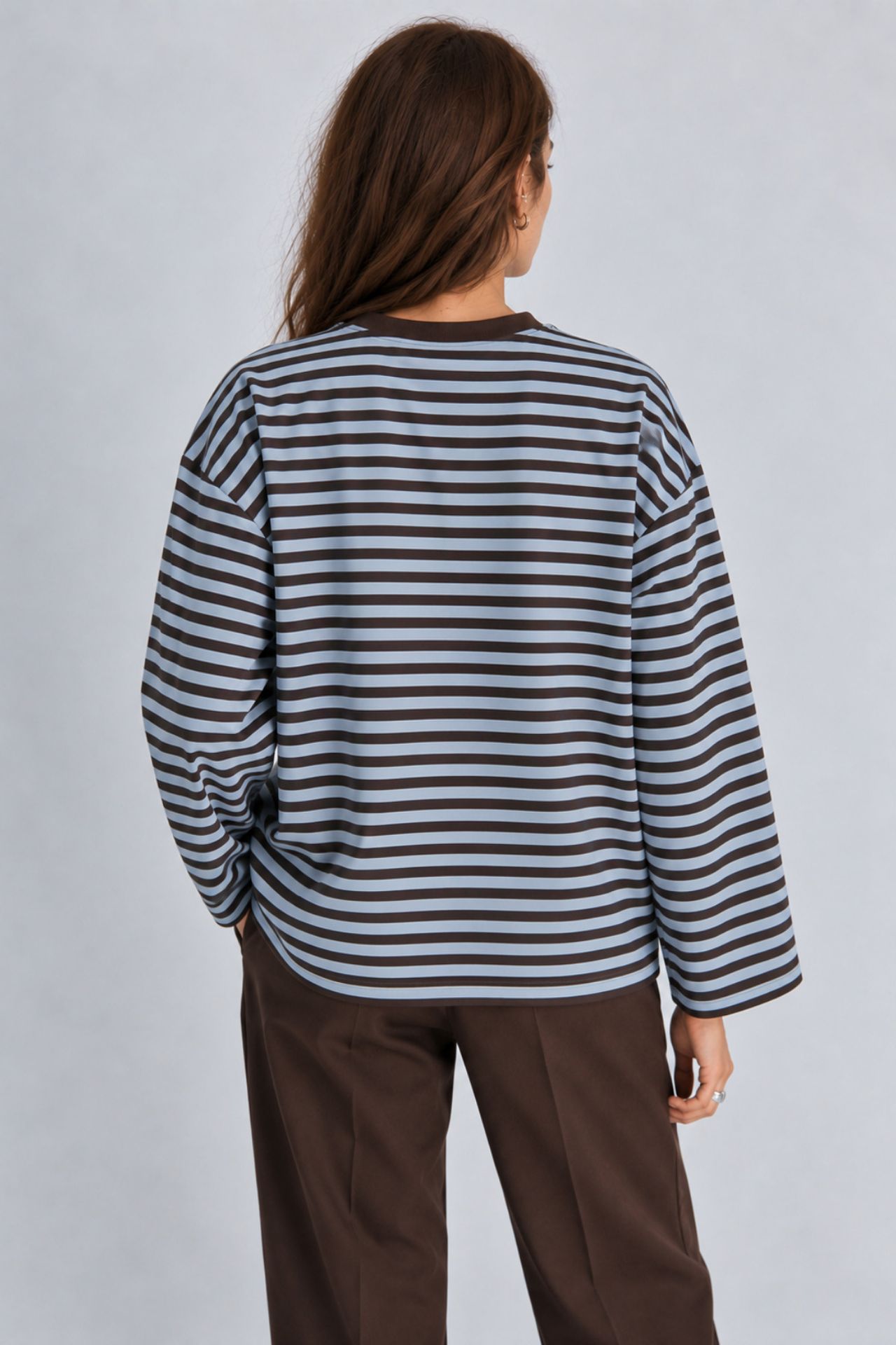 BIPANTOLON Kadın Oversize Çizgili Bisiklet Yaka Sweatshirt 6