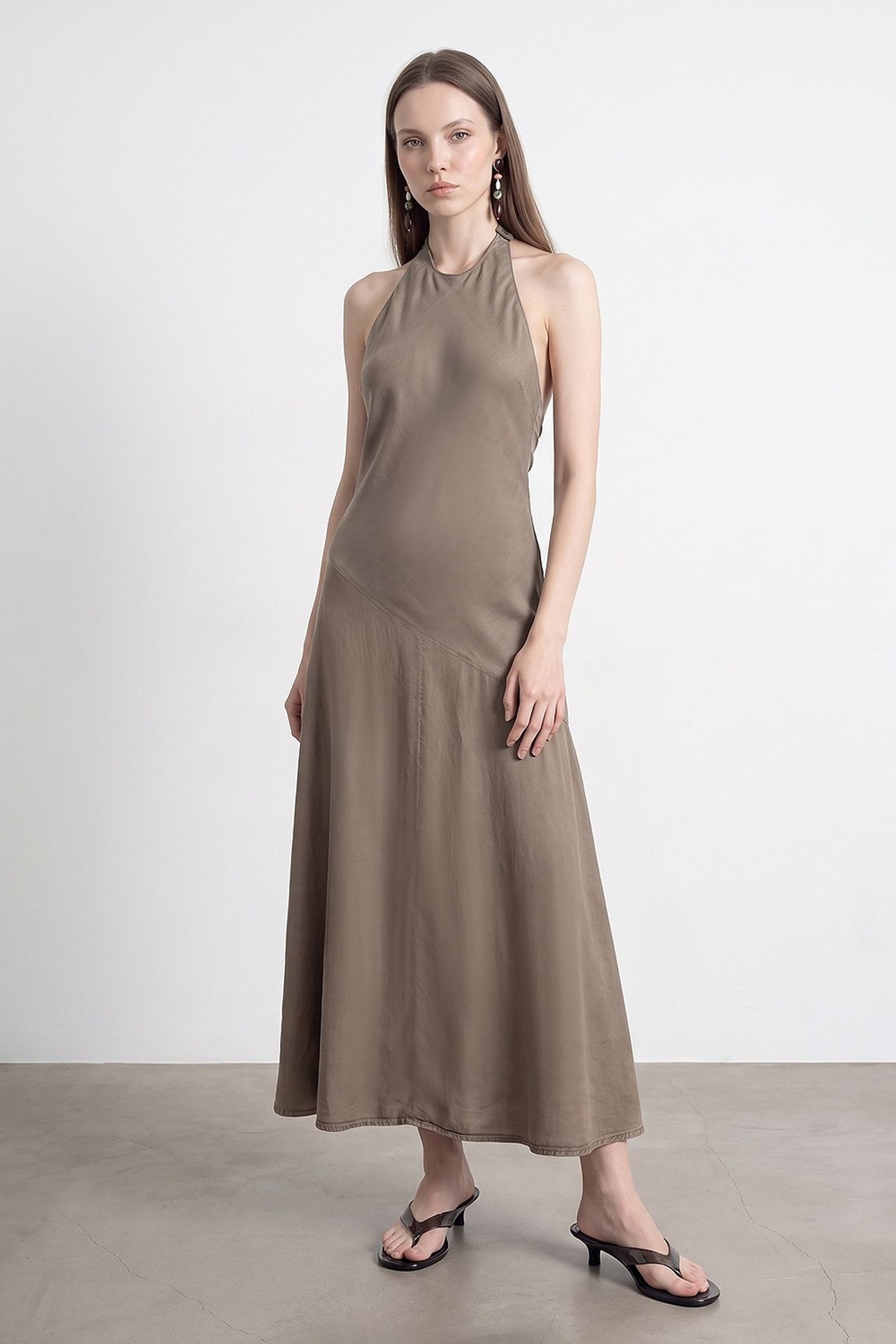 DILVIN Tencel Halter Maxi Dress 1