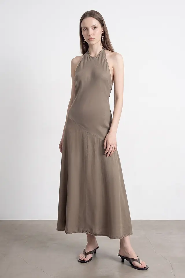 DILVIN Tencel Halter Maxi Dress