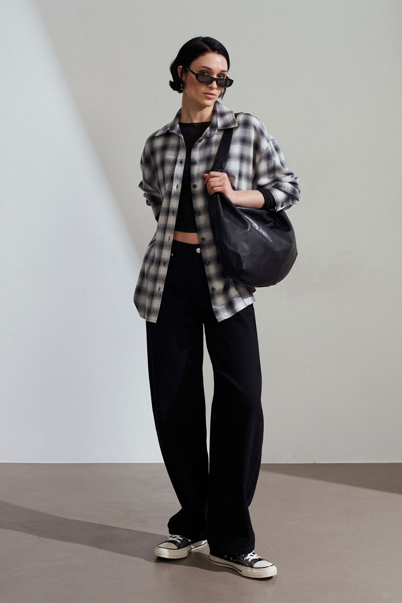 DILVIN Oversized Plaid Long-Sleeve Shirt 4