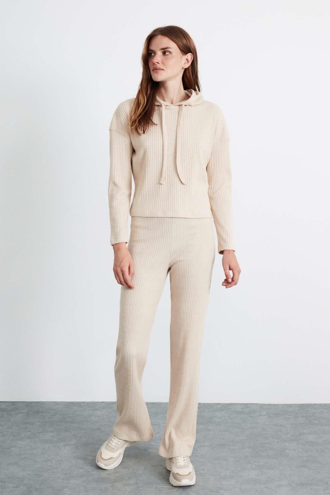 GRIMELANGE Plain Hooded Ribbed Sweatshirt 3