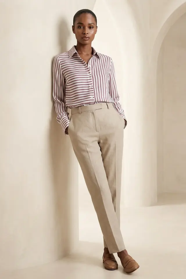 MY FASHION Striped Long-Sleeve Button-Front Shirt