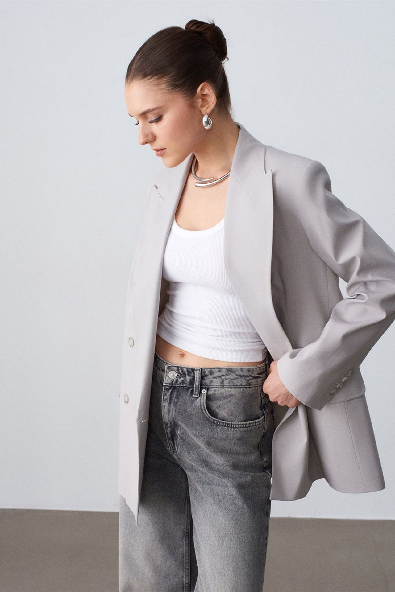 DILVIN Long Crepe Blazer Jacket 1