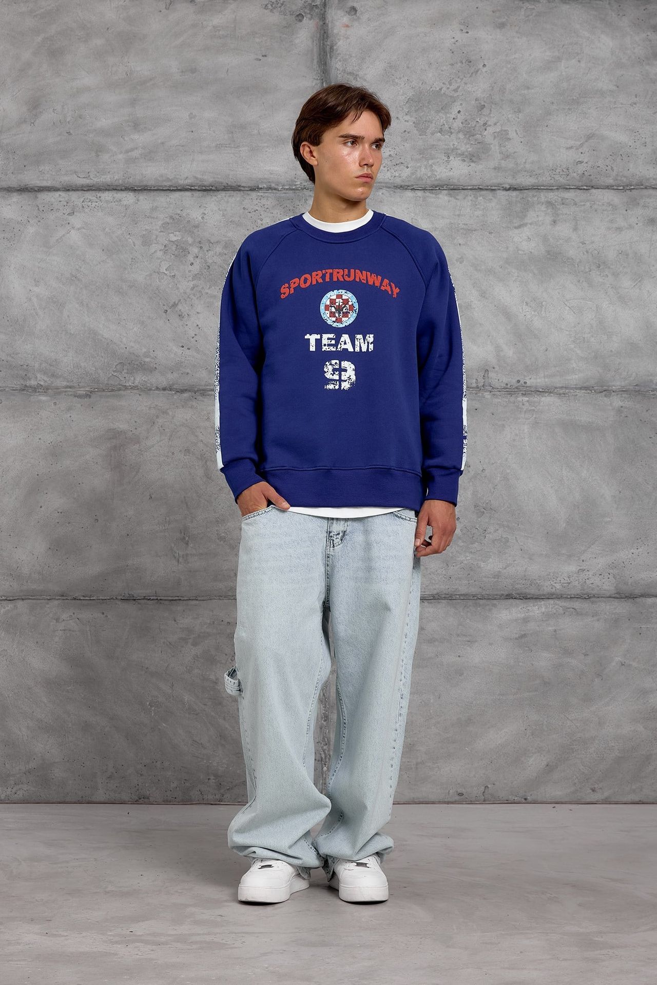 NOMARC Baskılı Çizgili Bisiklet Yaka Sweatshirt 5