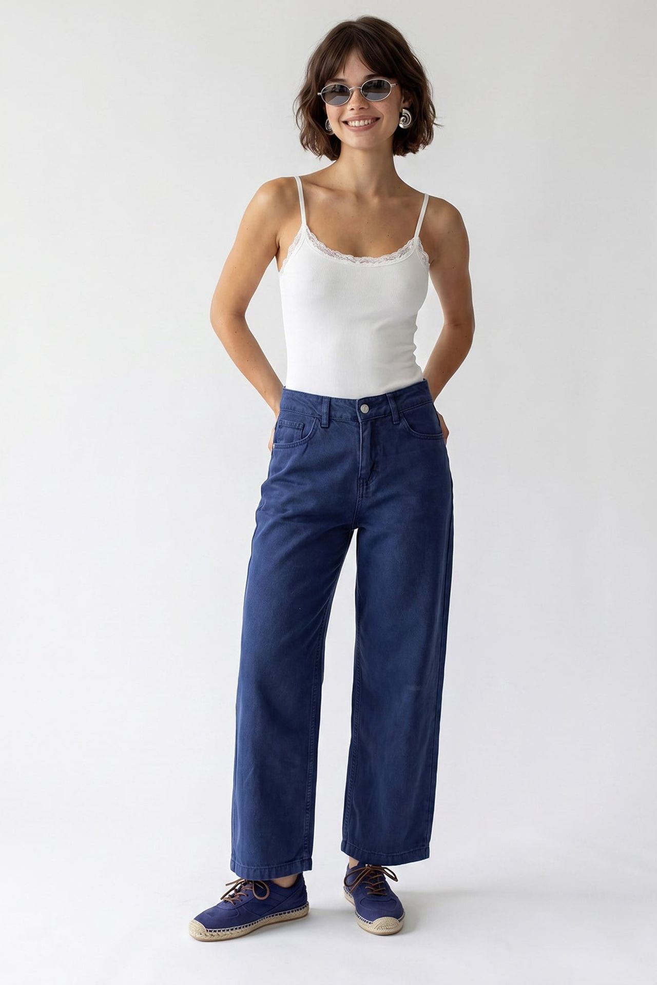 MIXRAY High-Waist Wide-Leg Cotton Jeans 1