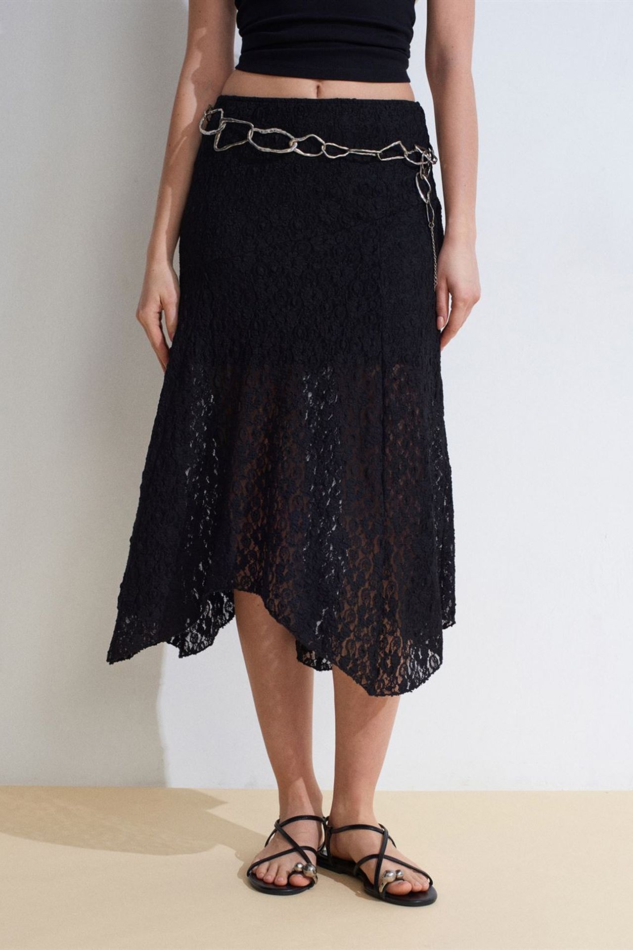 DILVIN High-Waist Lace A-Line Midi Skirt 3