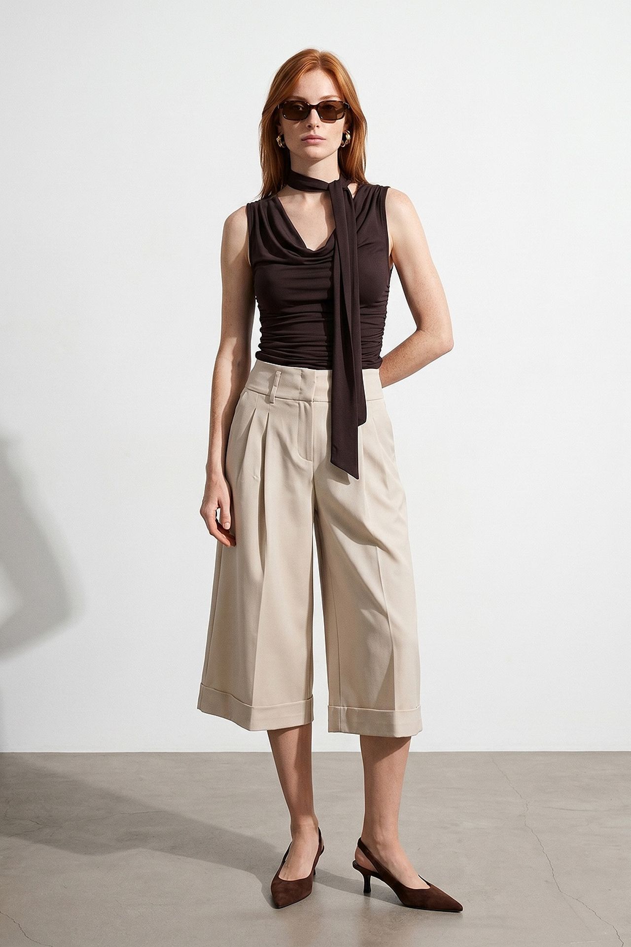 DILVIN High-Waist Wide-Leg Crepe Culottes 4