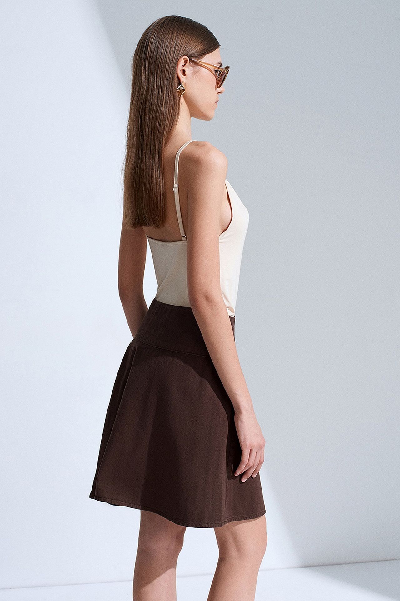 DILVIN High-Waist Cotton Poplin A-Line Mini Skirt 3