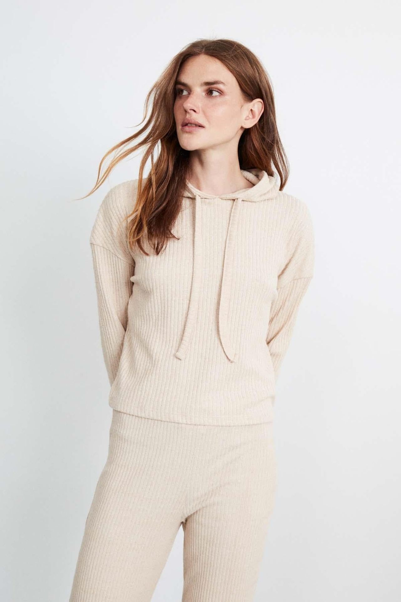 GRIMELANGE Plain Hooded Ribbed Sweatshirt 2