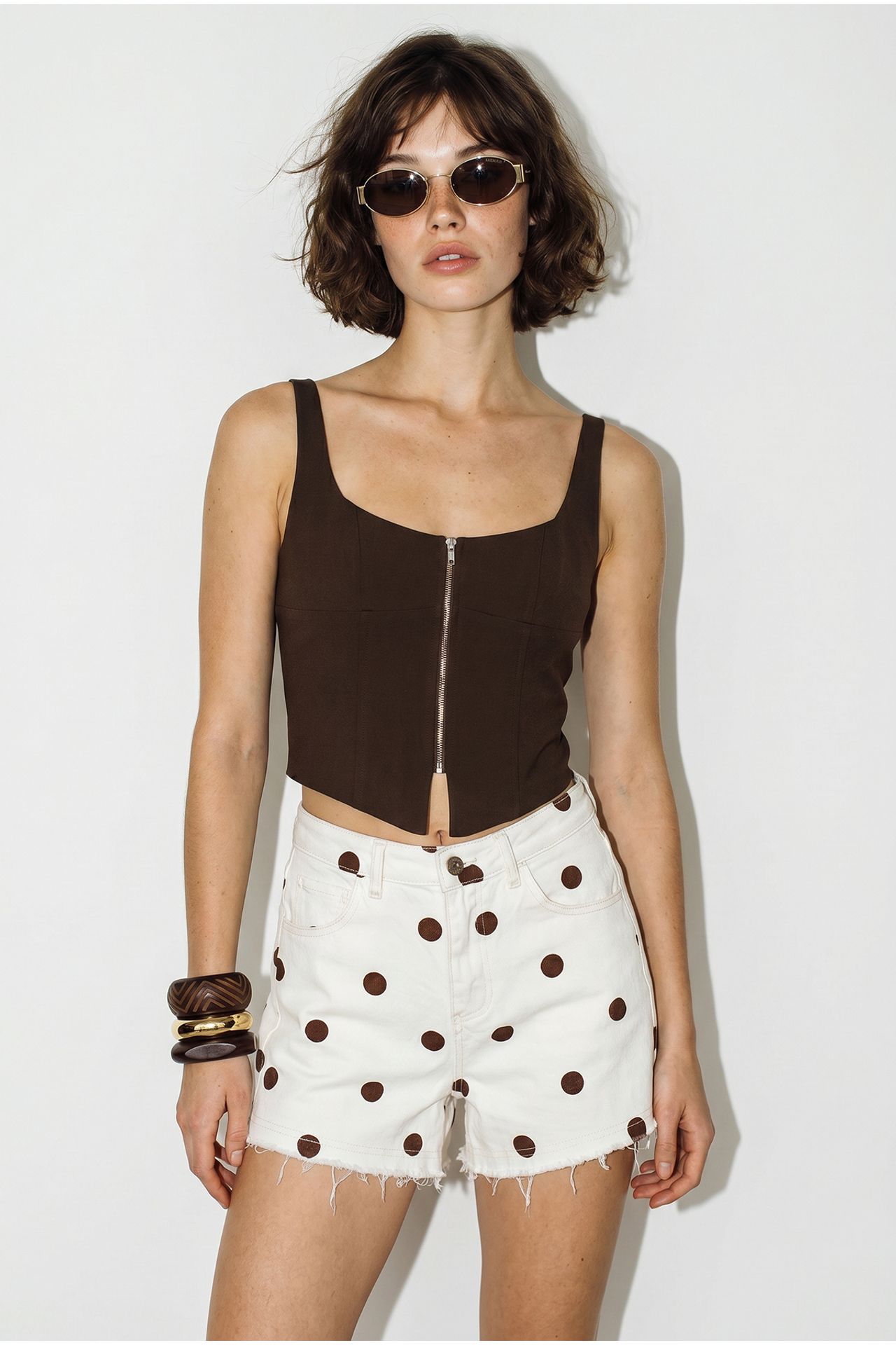 LUCCI High-waist Polka Dot Denim Shorts