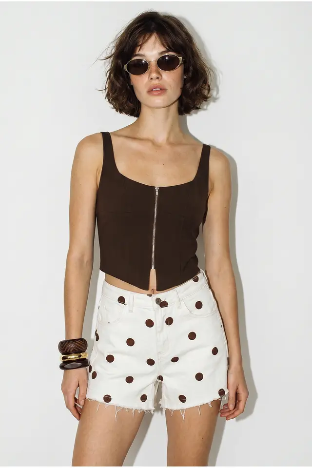 LUCCI High-waist Polka Dot Denim Shorts
