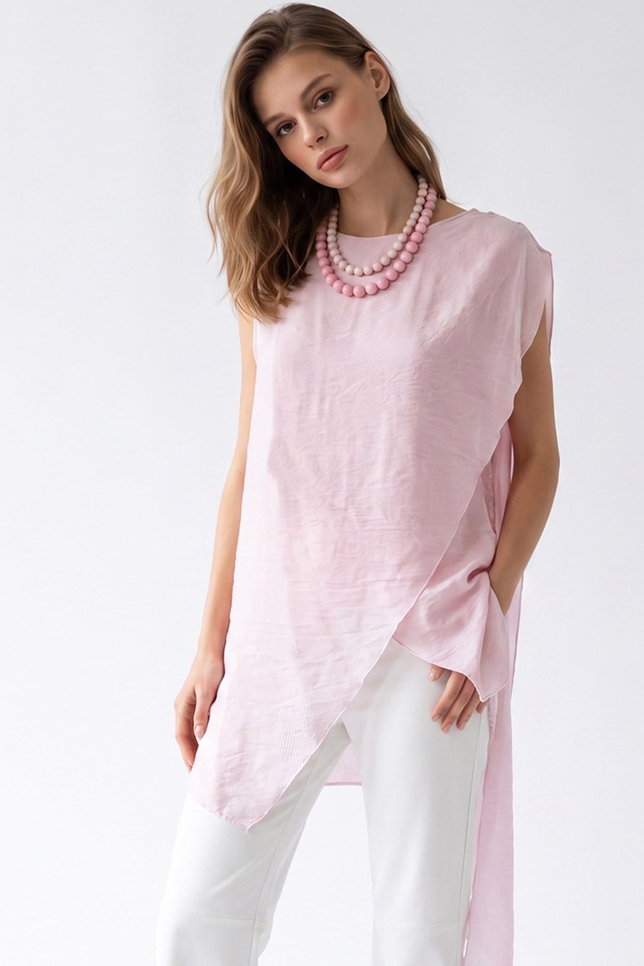 MIXRAY Long Chiffon Sleeveless Blouse 3