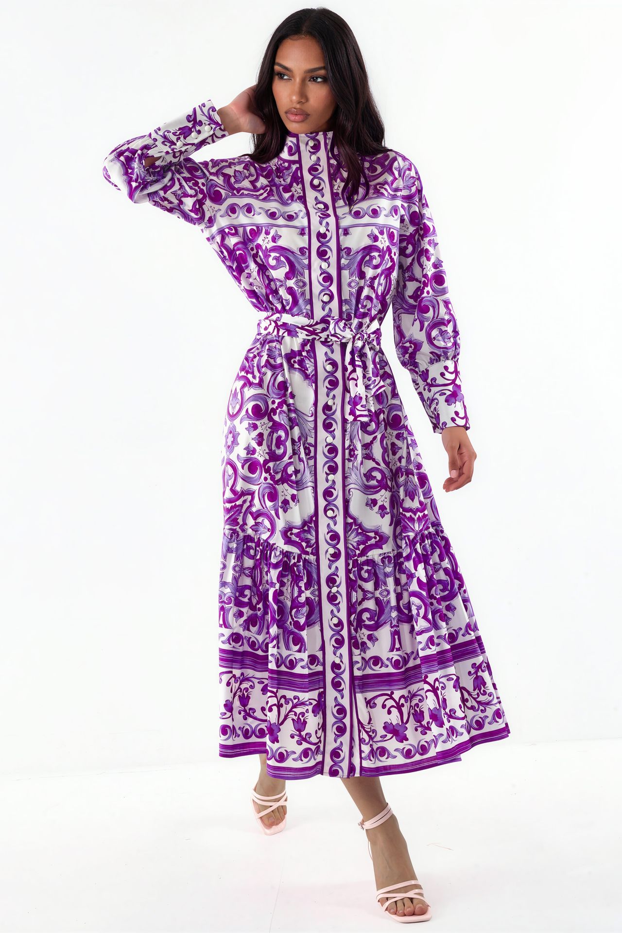 MSN Paisley Shirt Collar Maxi Dress 4