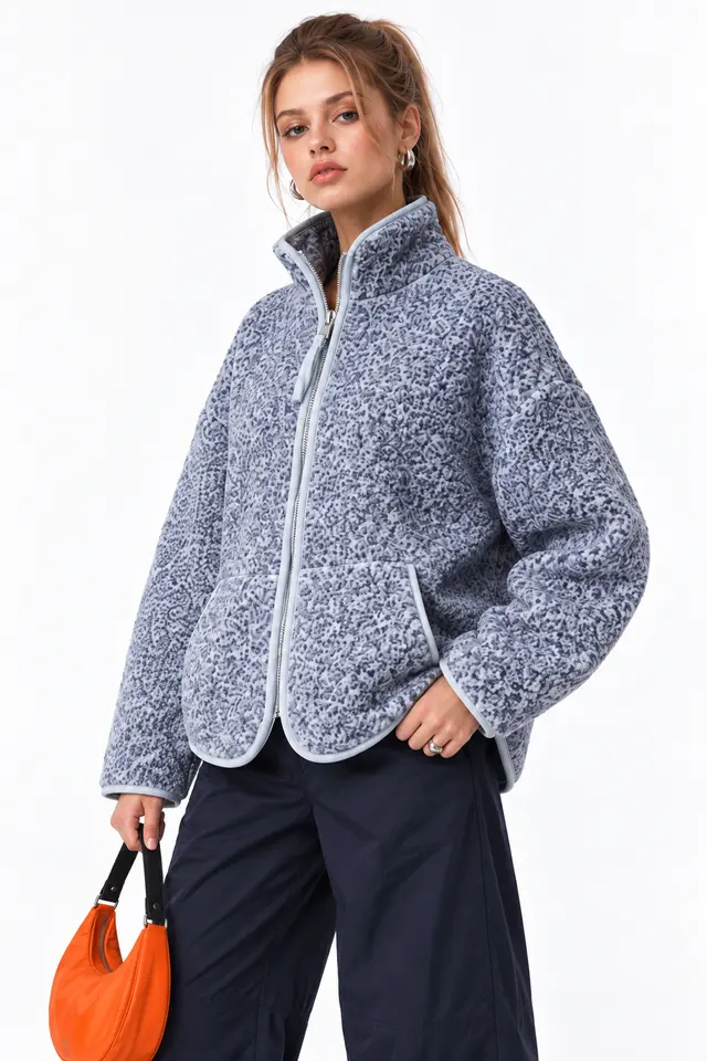 MIXRAY Kadın Yarım Fermuarlı Dokulu Sweatshirt