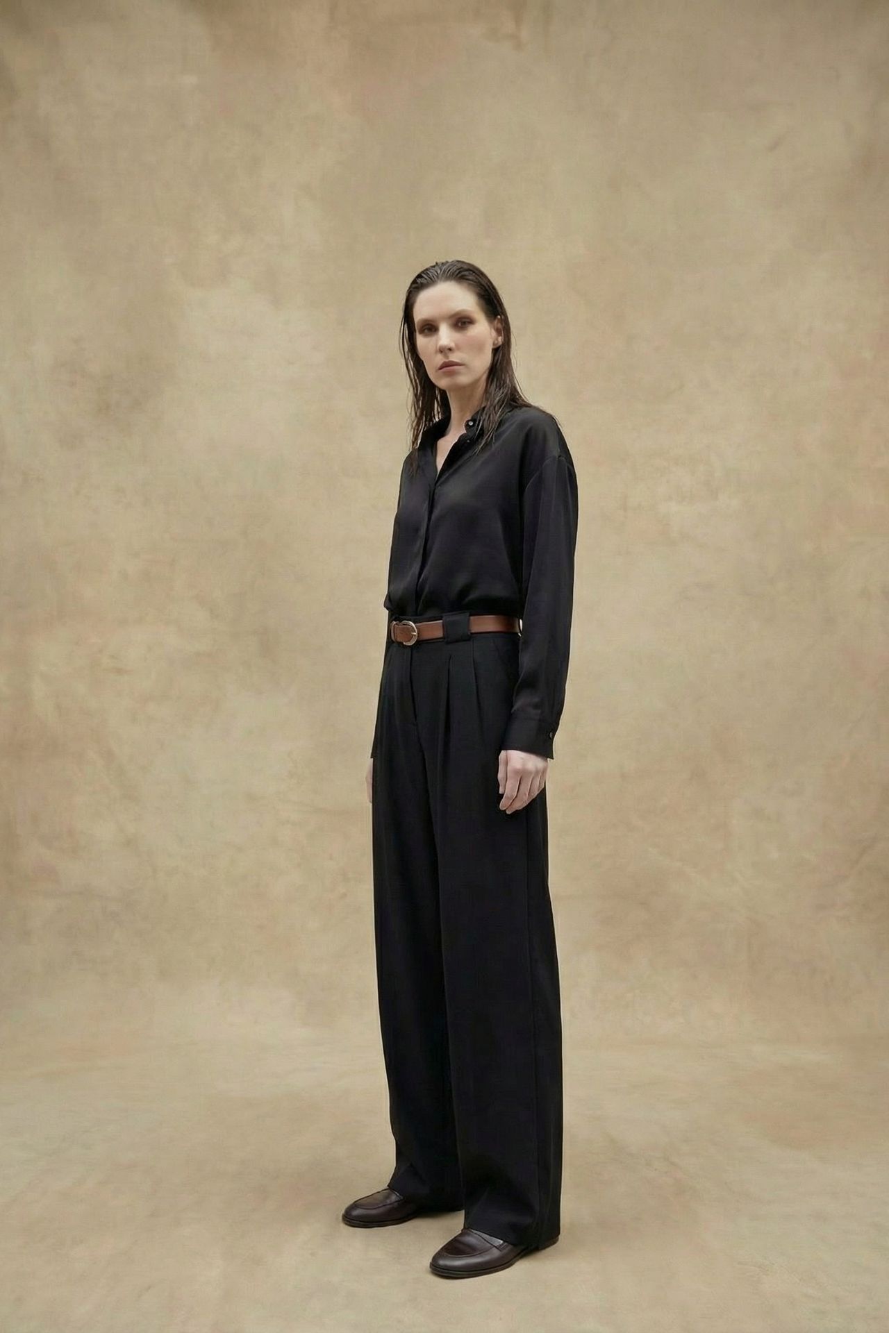 MY FASHION High Waist Pleated Wide Leg Trousers