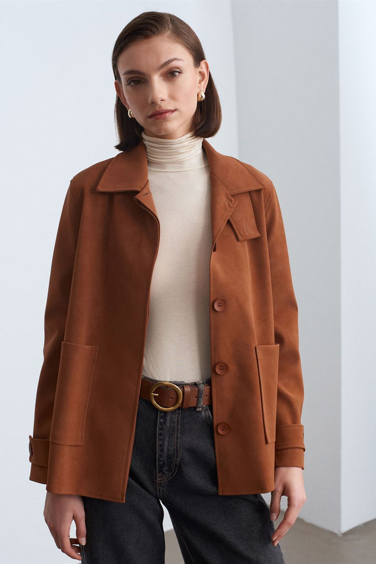 DILVIN Women's Faux Suede Button Jacket 3
