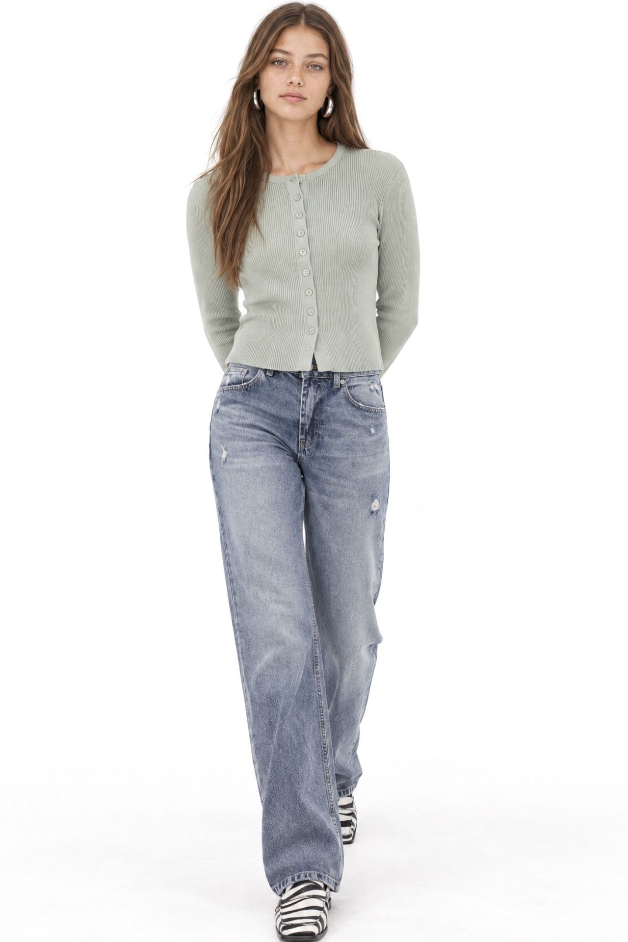 Mixray Buttoned Slim Fit Ribbed Knit Cardigan 4