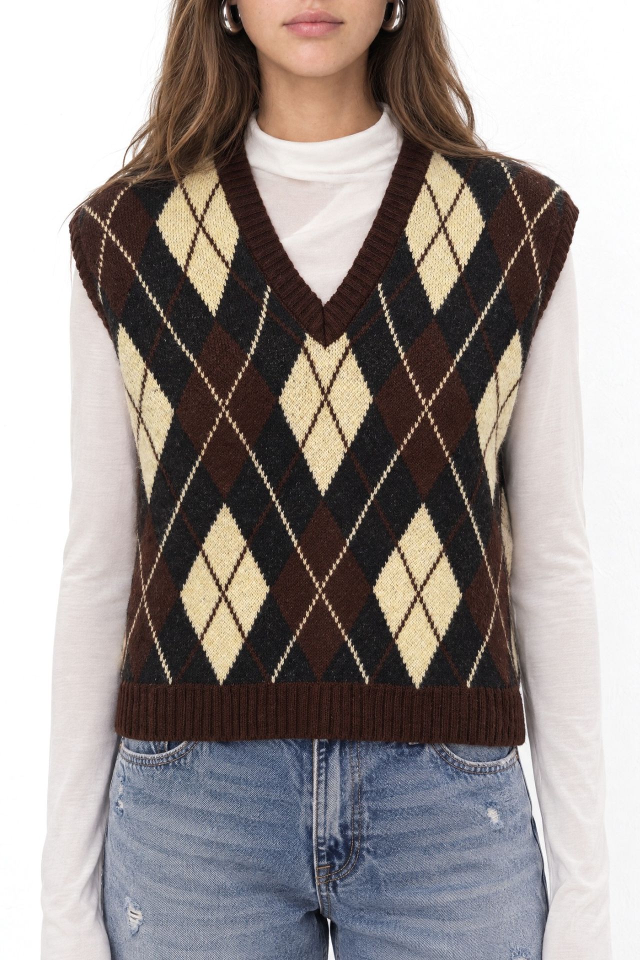 Mixray V-Neck Knitwear Sweater Vest with Argyle Pattern 4