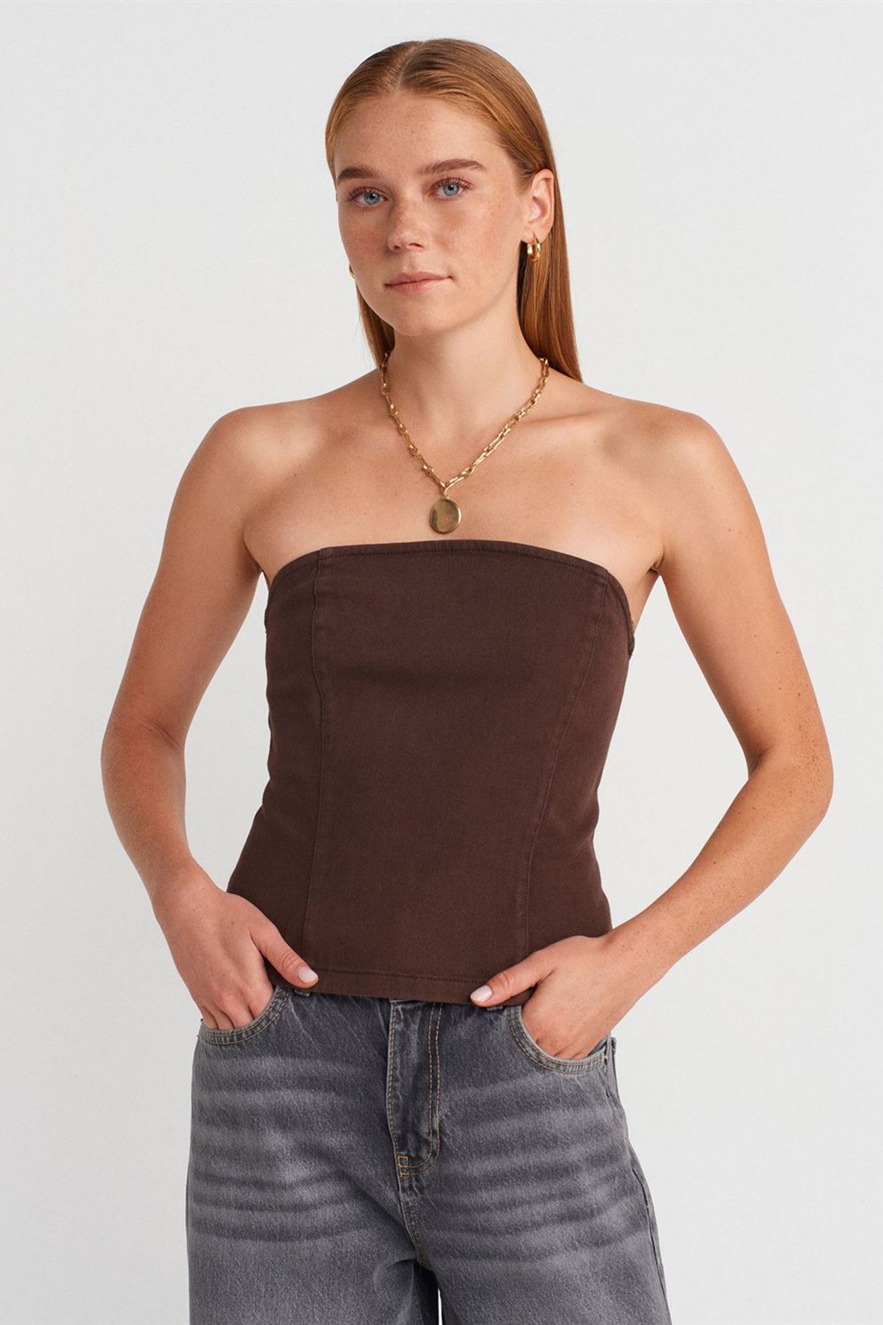 DILVIN Straplez Dar Kesim Peplum Bluz 1