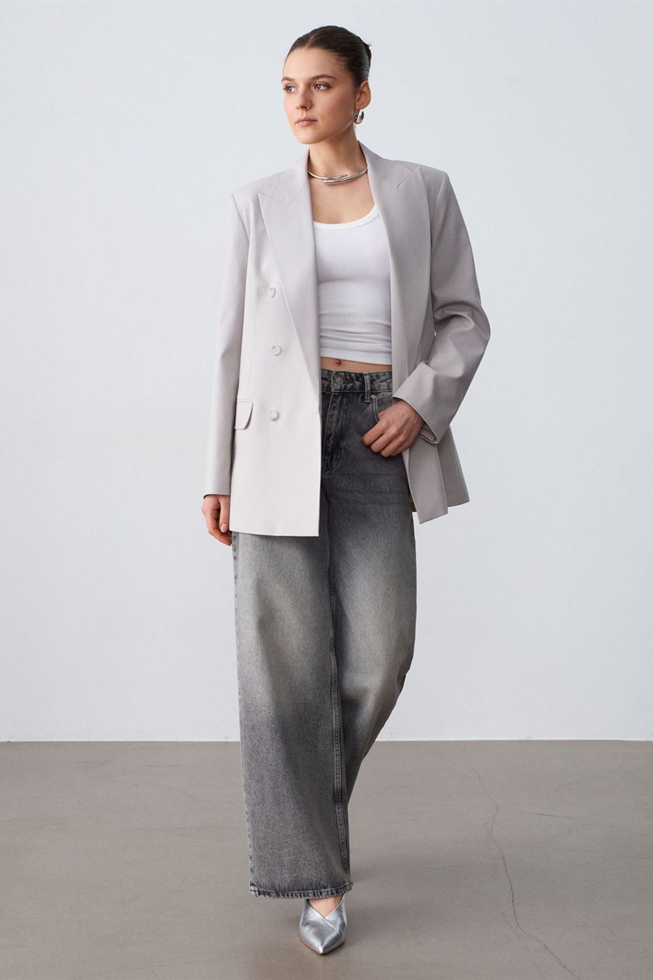 DILVIN Long Crepe Blazer Jacket 4