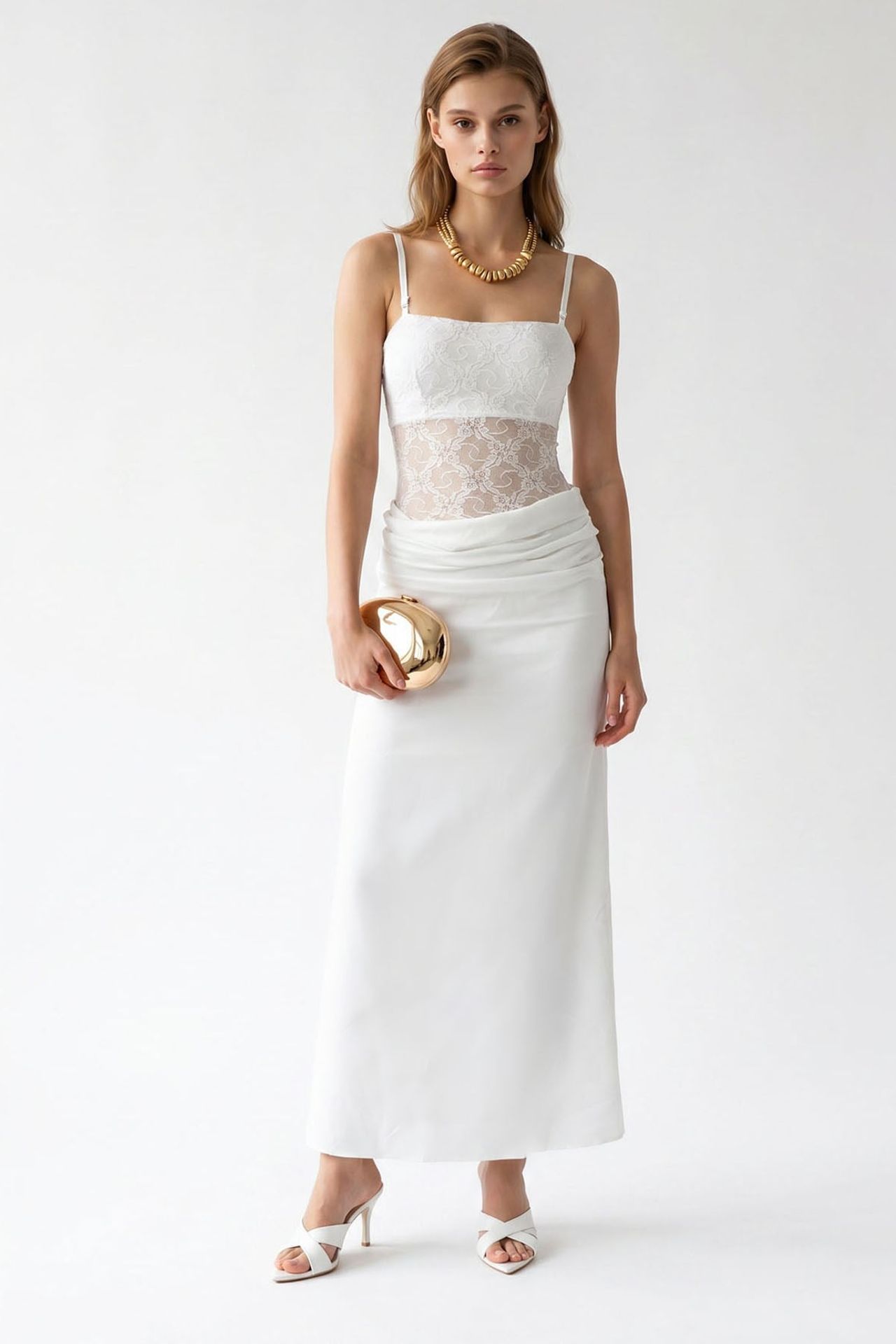 MIXRAY Sleeveless Satin Maxi Dress With Square Neckline 2