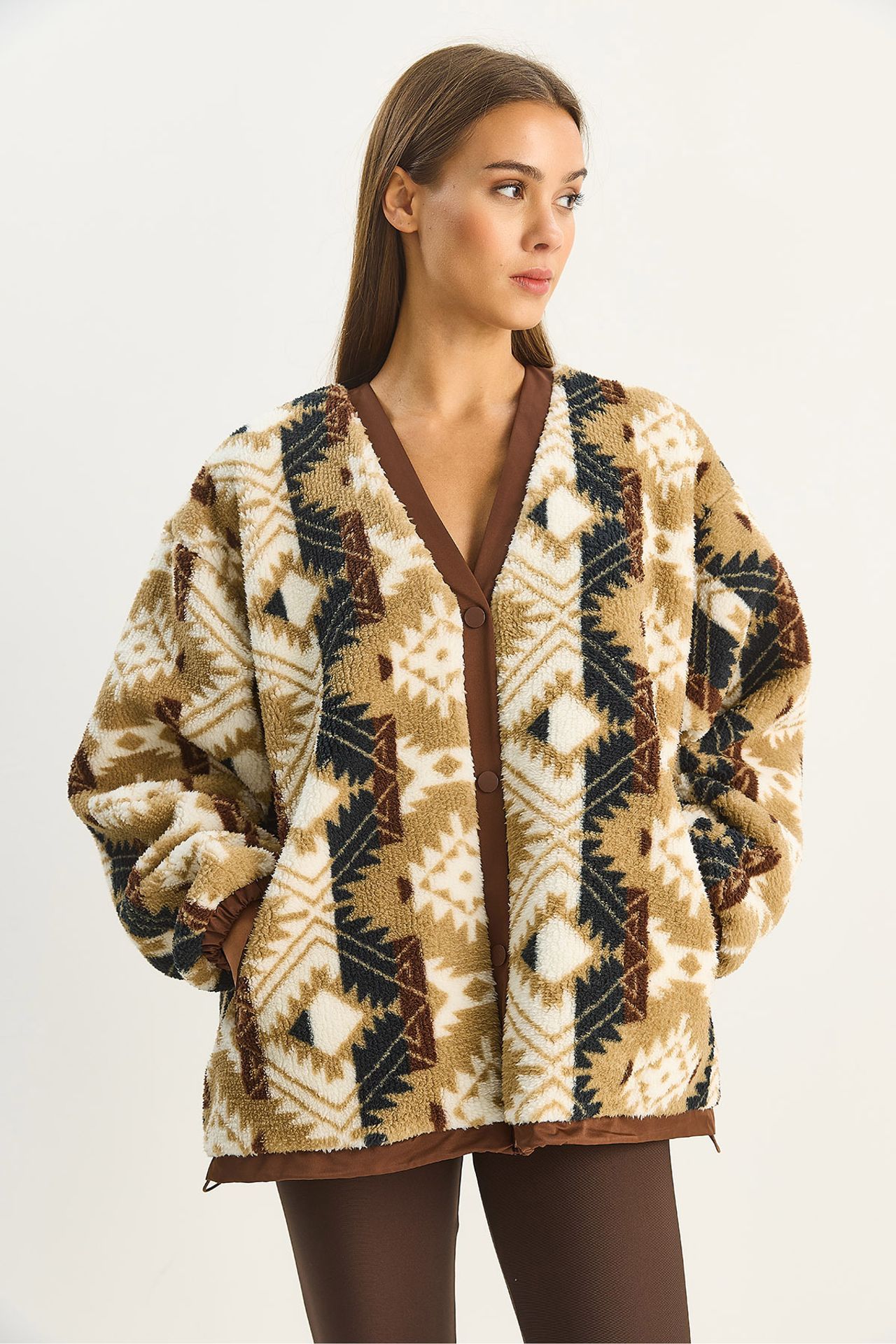 LUCCI Oversized Faux Fur Patterned Jacket