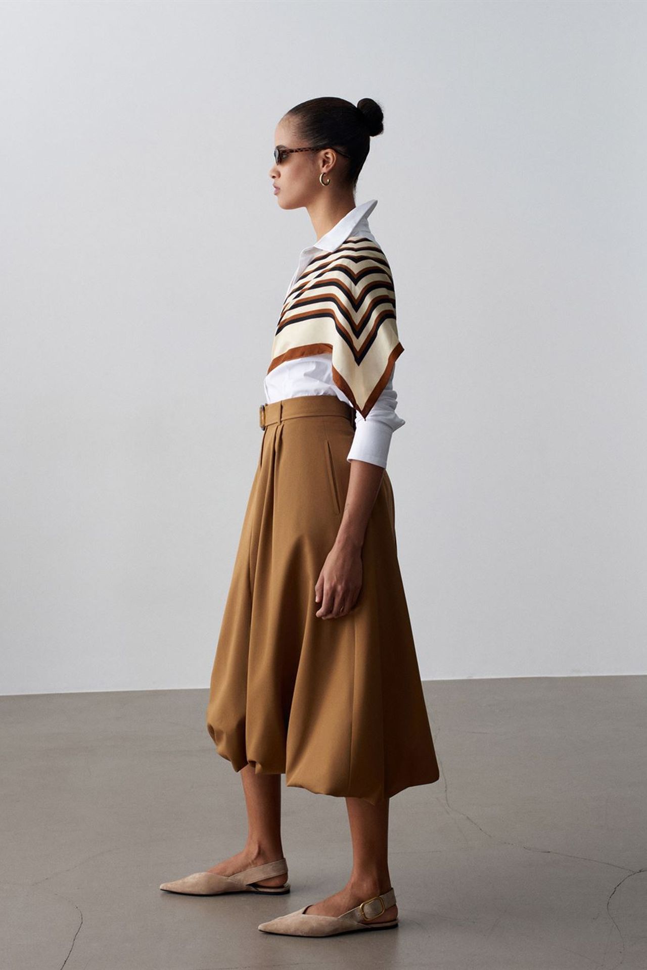 DILVIN High-waist Belted Midi Balloon Skirt 3