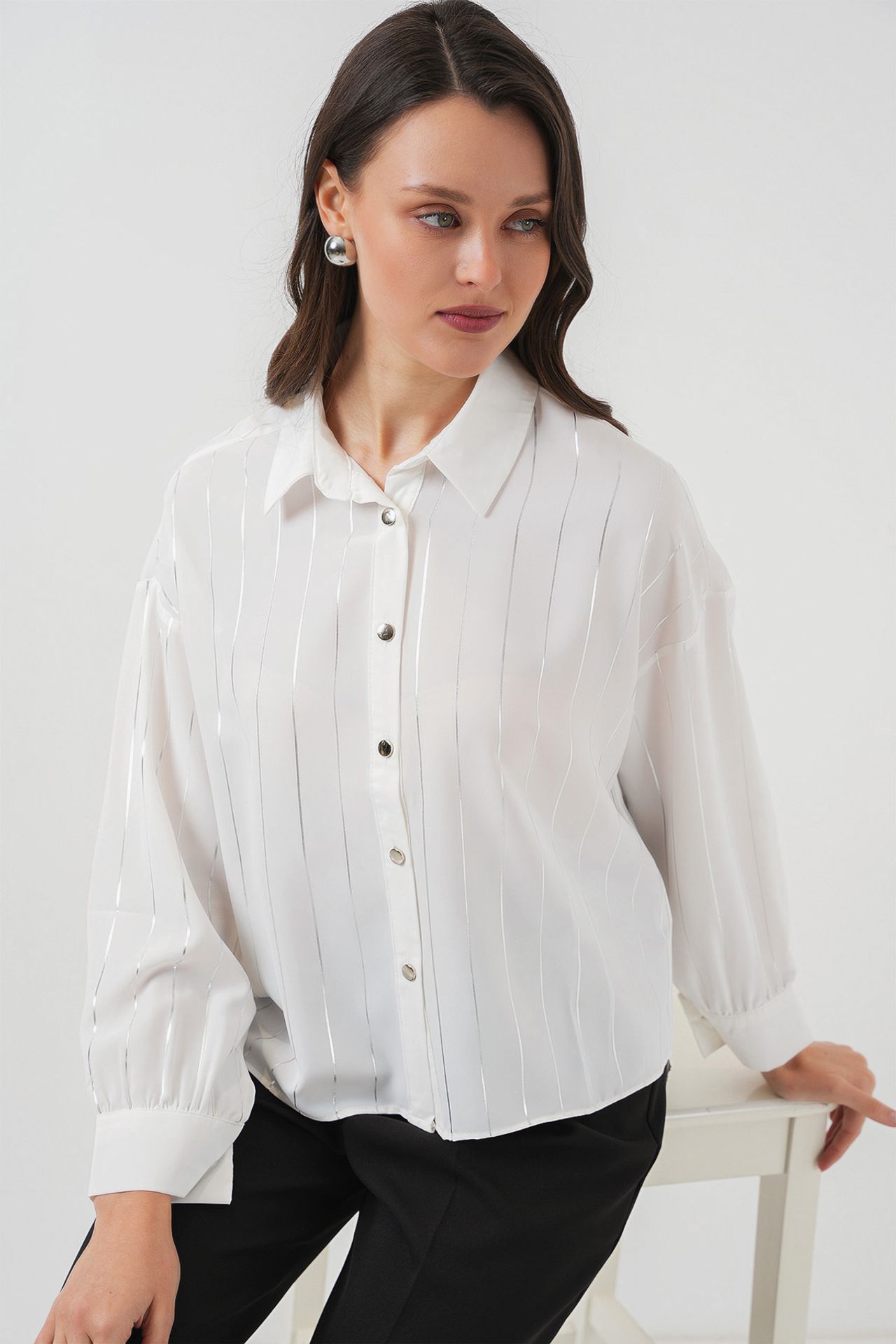 BDART Loose Fit Striped Poplin Shirt with Button Closure 4