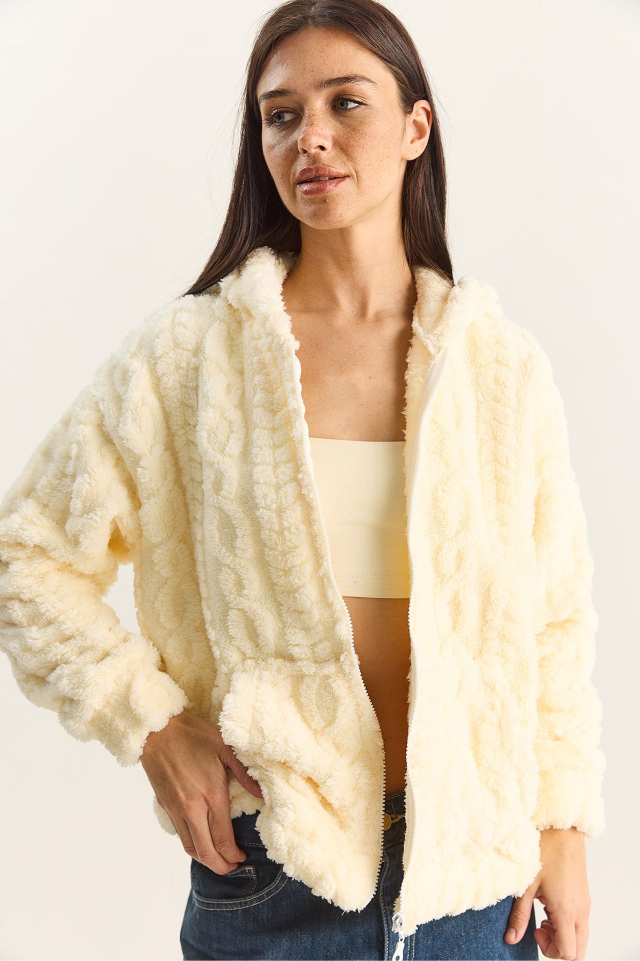 LUCCI Hooded Textured Knitted Cardigan with Zipper 5