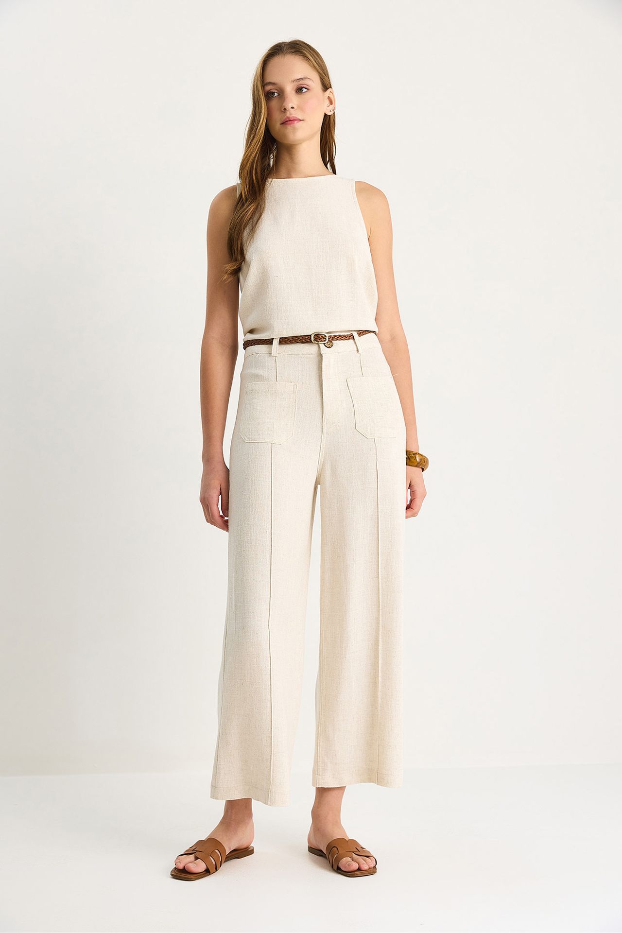 LUCCI High Waist Wide Leg Ankle-Length Pants with Belt 5