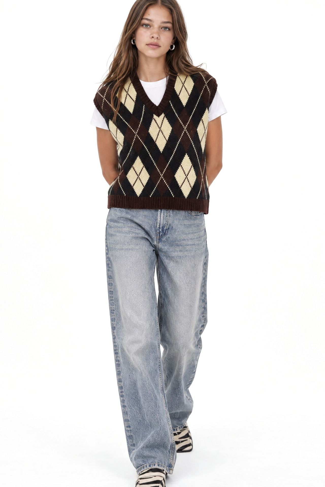 Mixray V-Neck Knitwear Sweater Vest with Argyle Pattern 2