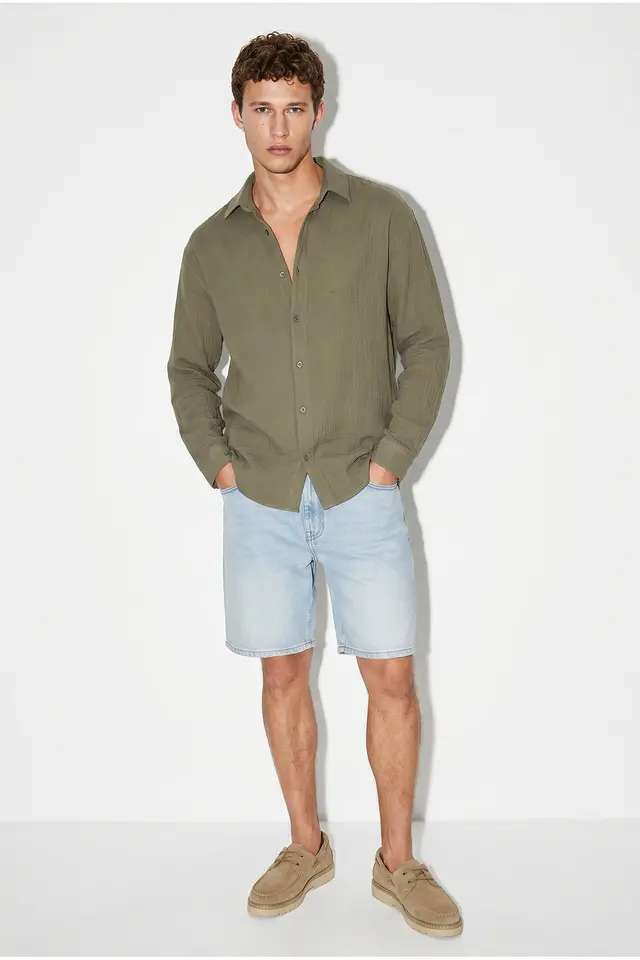 LUCCI Oversized Textured Button-Front Shirt