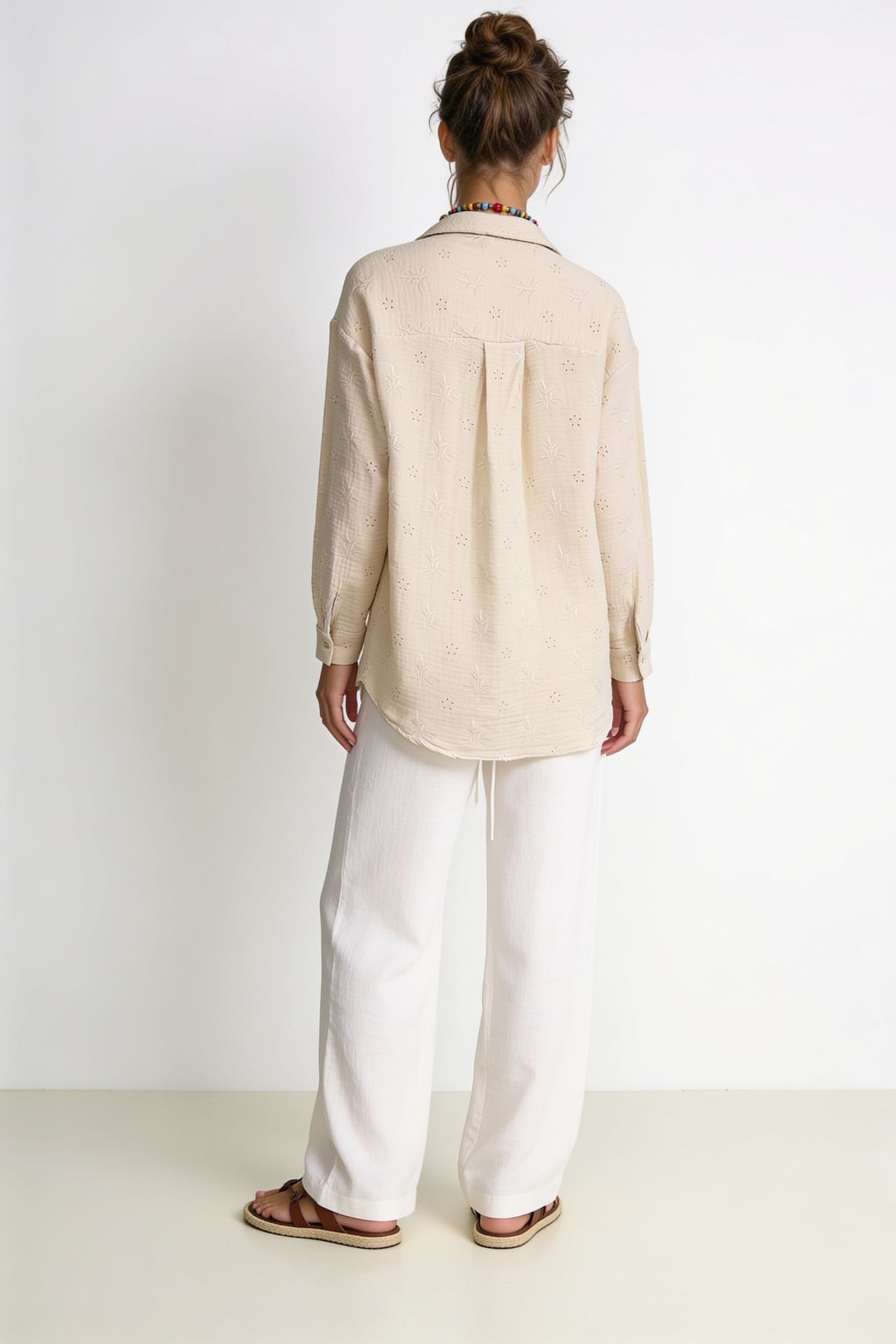 ISTANBUL Textured Embroidered Long Sleeve Shirt with Button Closure