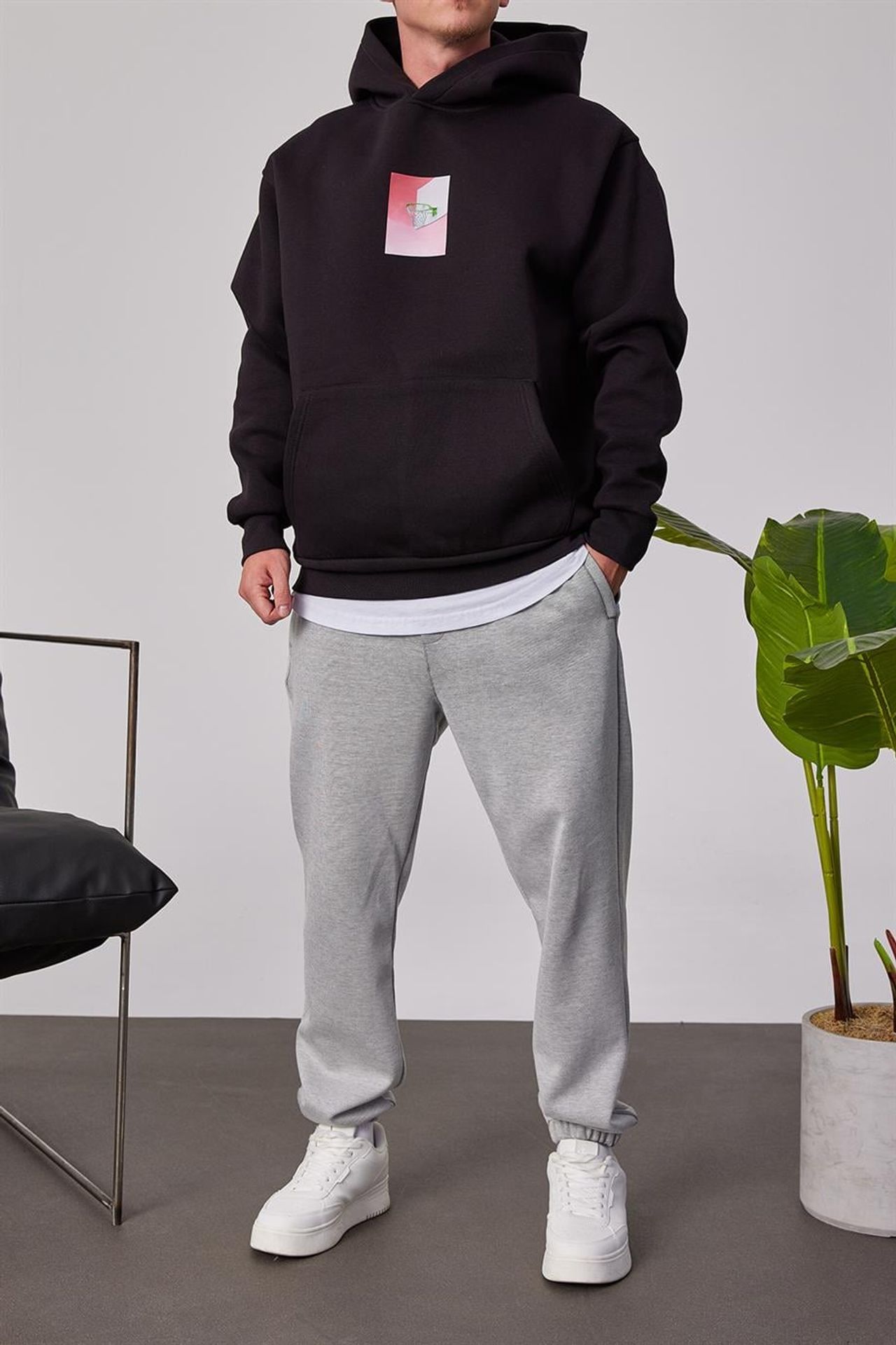 NOMARC Baskılı Kapüşonlu Bol Hoodie 5