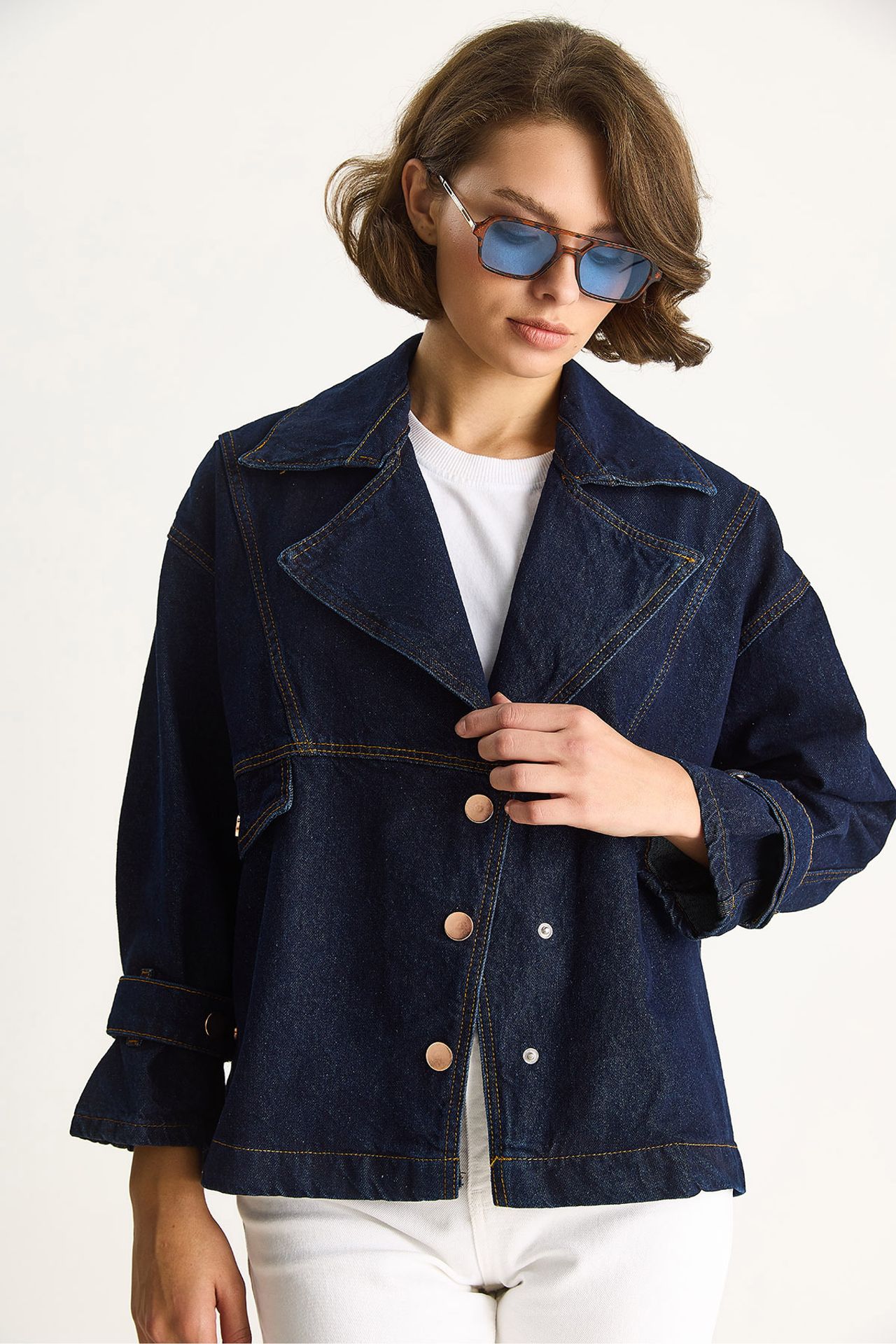 LUCCI Denim Shirt Collar Buttoned Jacket 5